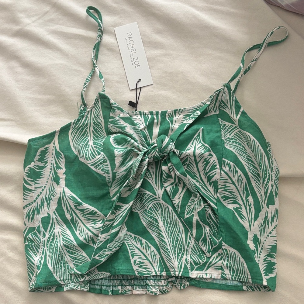 Rachel Zoe Tropical Green Leaf Print Crop Top